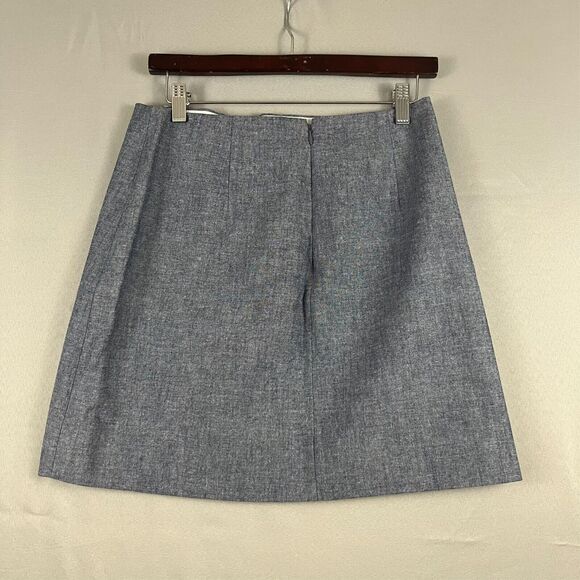 J Crew Women Skirt SZ 4 Blue Chambray Scallop Embroidered A-Line 100% Cotton NWT - Picture 5 of 8